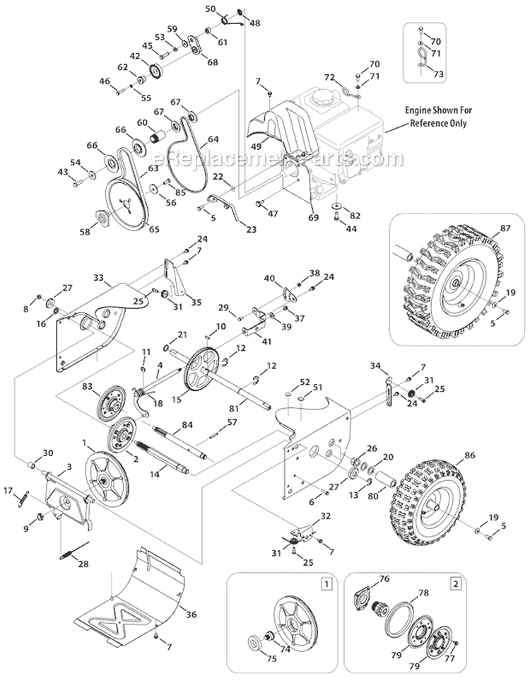 Drive System Diagram and Parts List for 31AH65LG701 2012 Yard Man Snow Blower